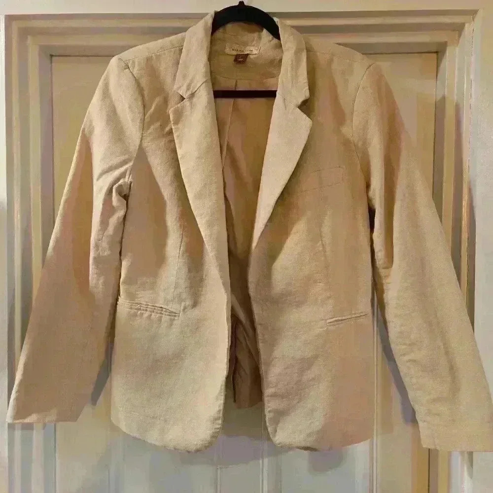 Marina Luna Womens Linen Open Blazer Peach Tan Size XL